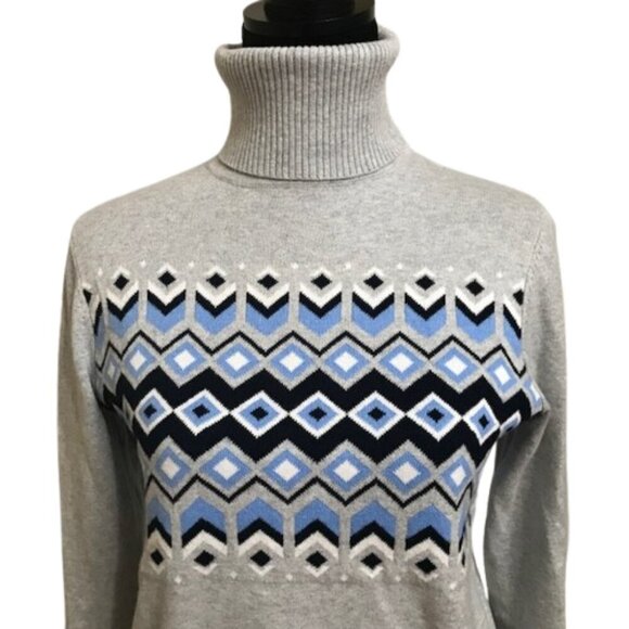 L.L.Bean Women's Cotton/Cashmere Sweater, Turtleneck Intarsia Size Small Petite - Picture 3 of 9